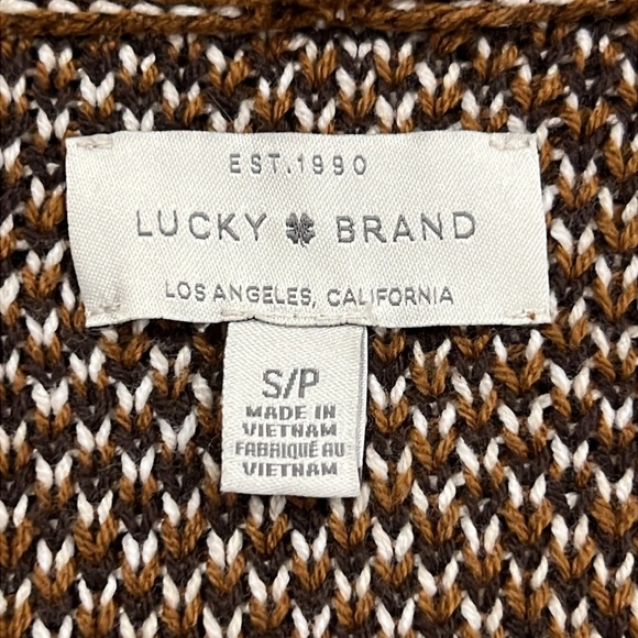 Lucky Brand Southwestern Aztec Cardigan S Open Brown Duster Cozy Hooded Casual - Picture 11 of 13